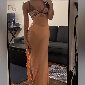 Midi Mesh Lace Slip Dress